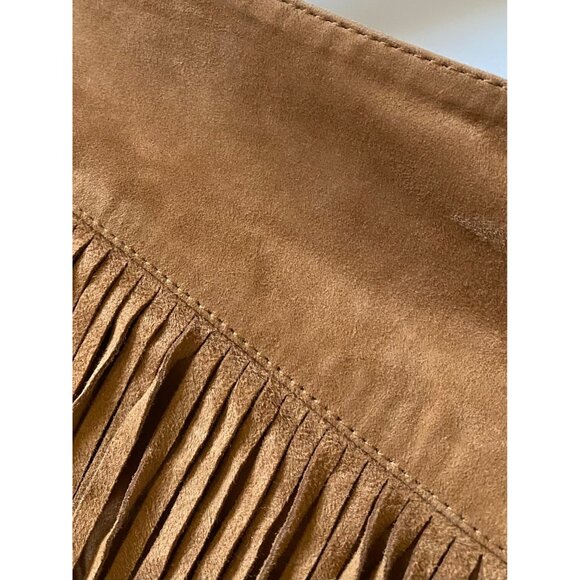 Lucchese Annabelle Lamb Leather Fringe Skirt Cinnamon Tan Suede Size M NWT - Picture 5 of 15